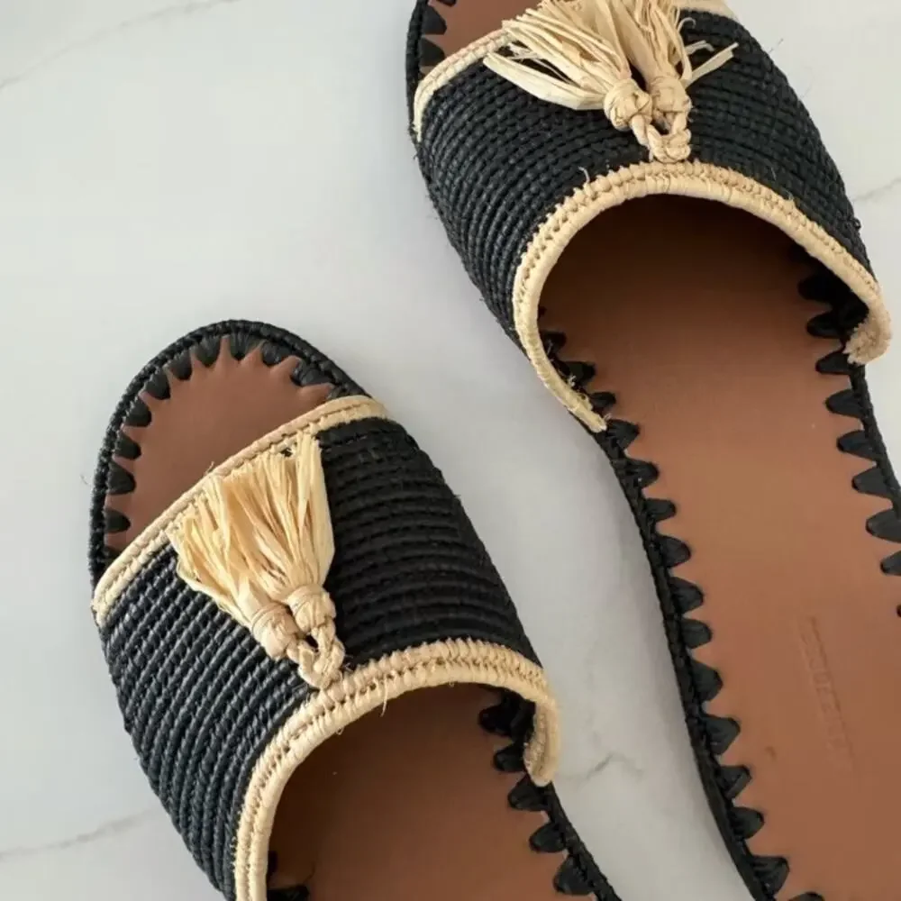 Carrie Forbes Adam Pom raffia Slide Sandals